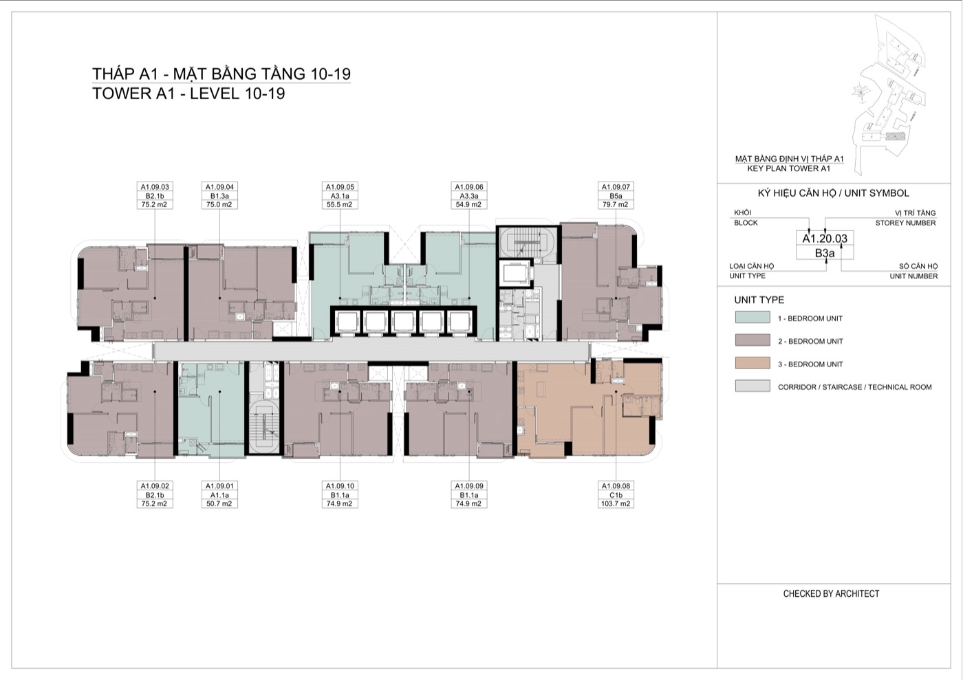 Layout tầng điển hình tháp A1 Eaton Park