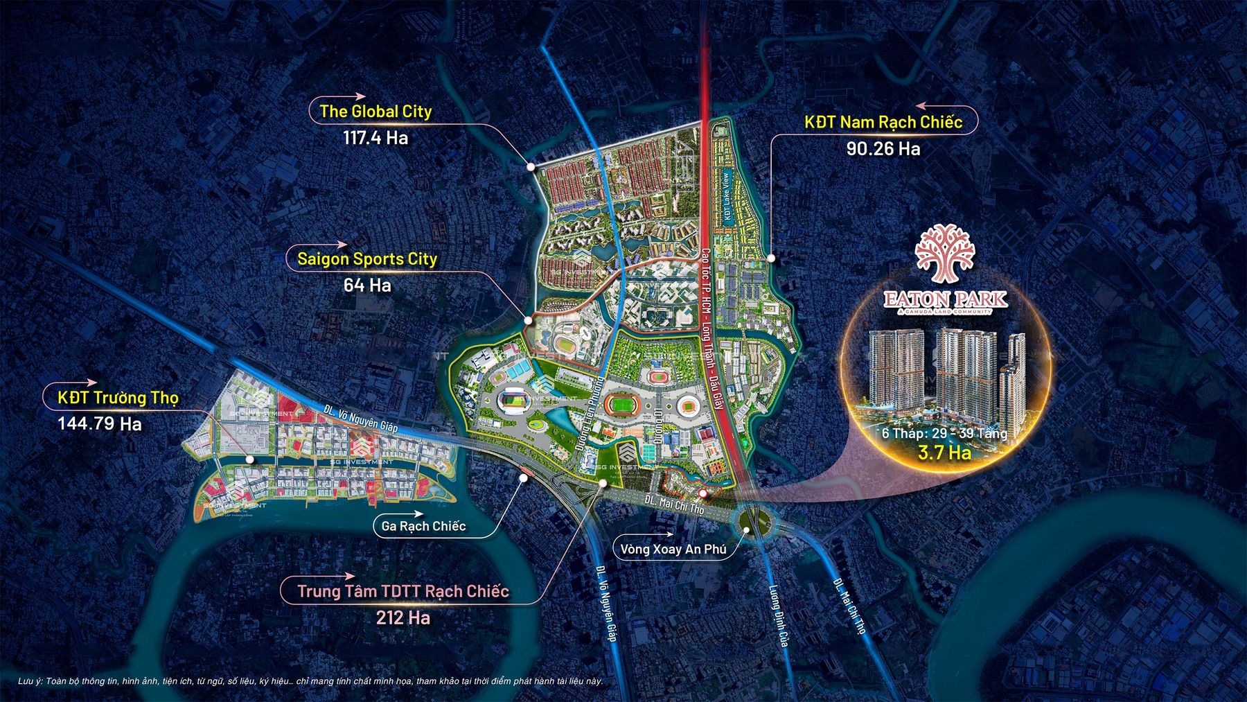 Bản đồ vị trí Eaton Park trên đại lộ Mai Chí Thọ, cạnh nút giao An Phú