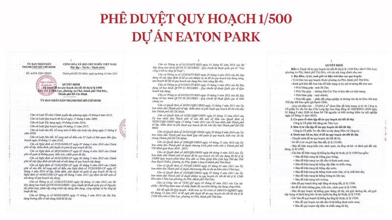 Quyết định phê duyệt quy hoạch chi tiết 1/500 dự án Eaton Park